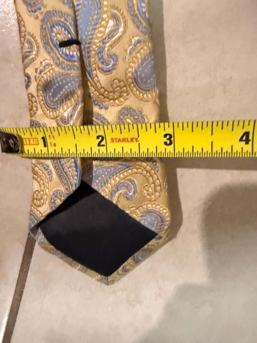 Hi-Brow Gold and Blue Silk Paisley Necktie Hand Made - Picture 7 of 8